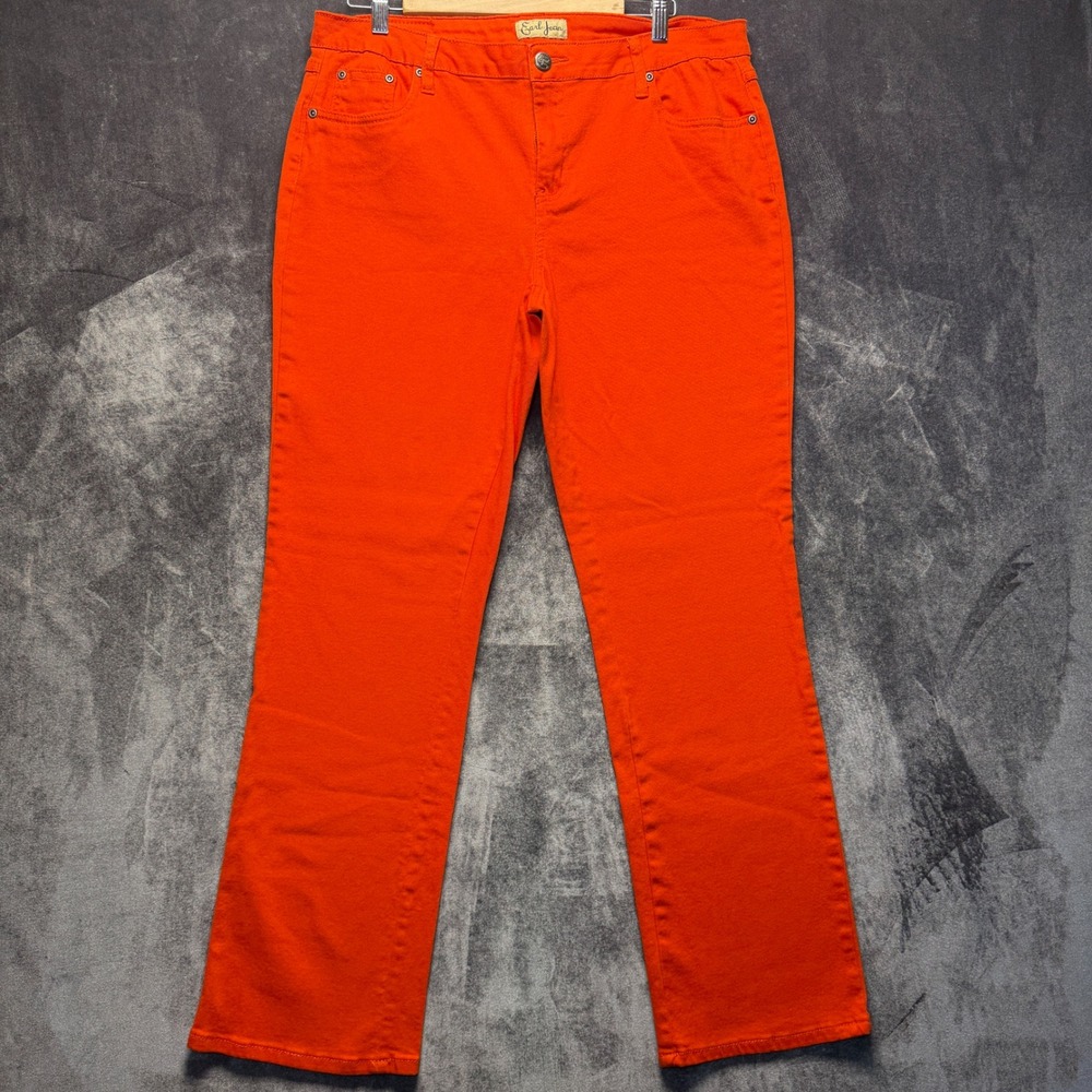 Earl Jean Jeans Womens 16 Orange Cotton Spandex Straight Leg Mid Rise Denim